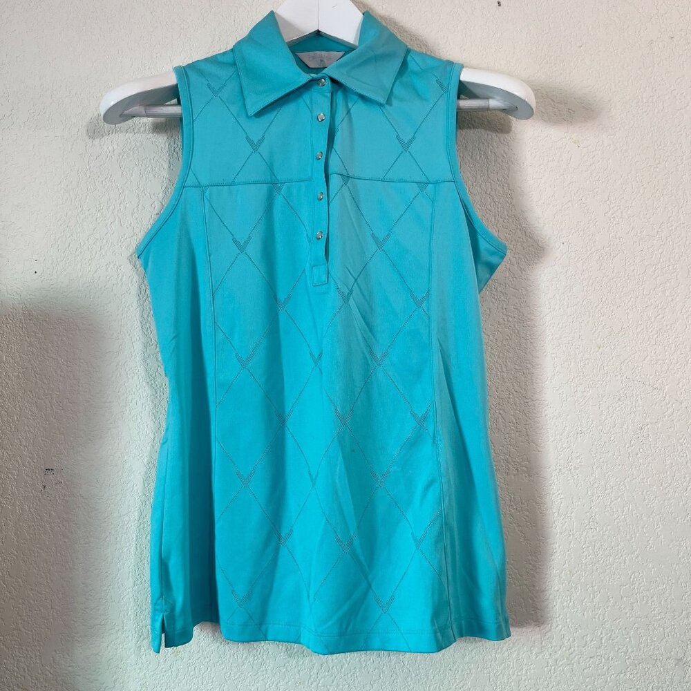 Callaway Womens Sleeveless Turquoise Tennis Golf Polo Shirt Small Stretch Sporty